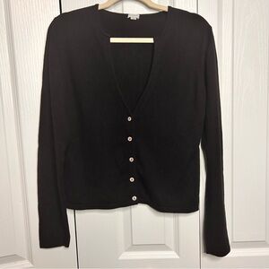 Paul Smith Women's Cardigan L Black Silk with Cashmere V Neck Button Up Cardigan